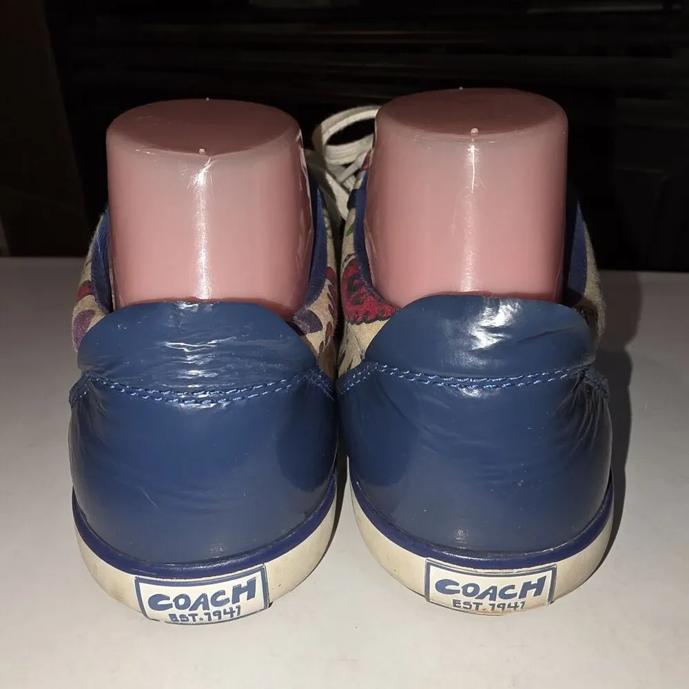 COACH POPPY BARRETT Sz 8 Off White AOP Logo Canvas Lace Up Casual Preppy Shoes